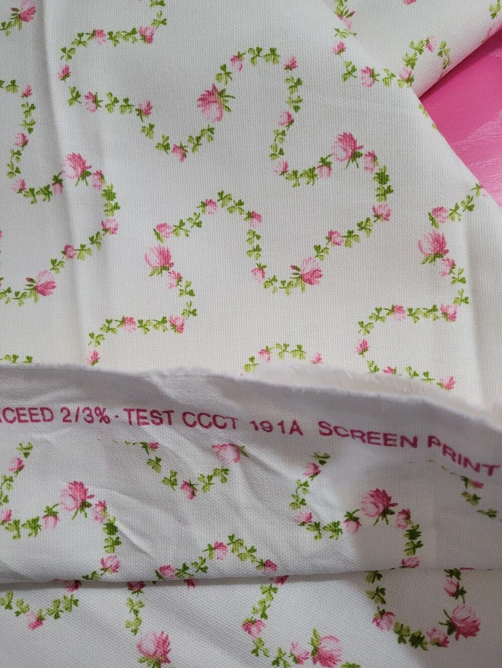 John Wolf Decorative Fabrics Pink Floral Vine Cream Sewing Fabric (1502)